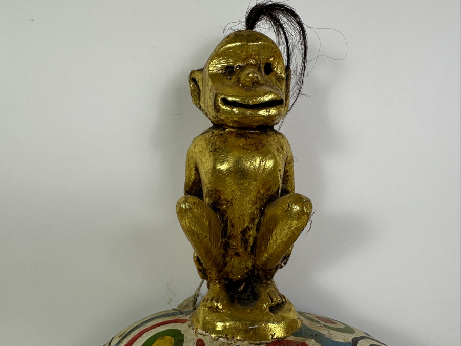 Just Added - Old Hand Carved Wooden Polychrome Indonesian Mask With Monkey On Top 11W X 20L X 5D [Photo 4]