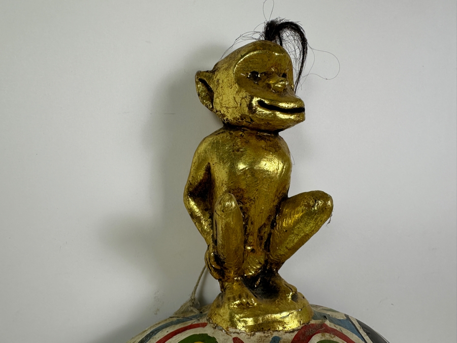 Just Added - Old Hand Carved Wooden Polychrome Indonesian Mask With Monkey On Top 11W X 20L X 5D [Photo 5]