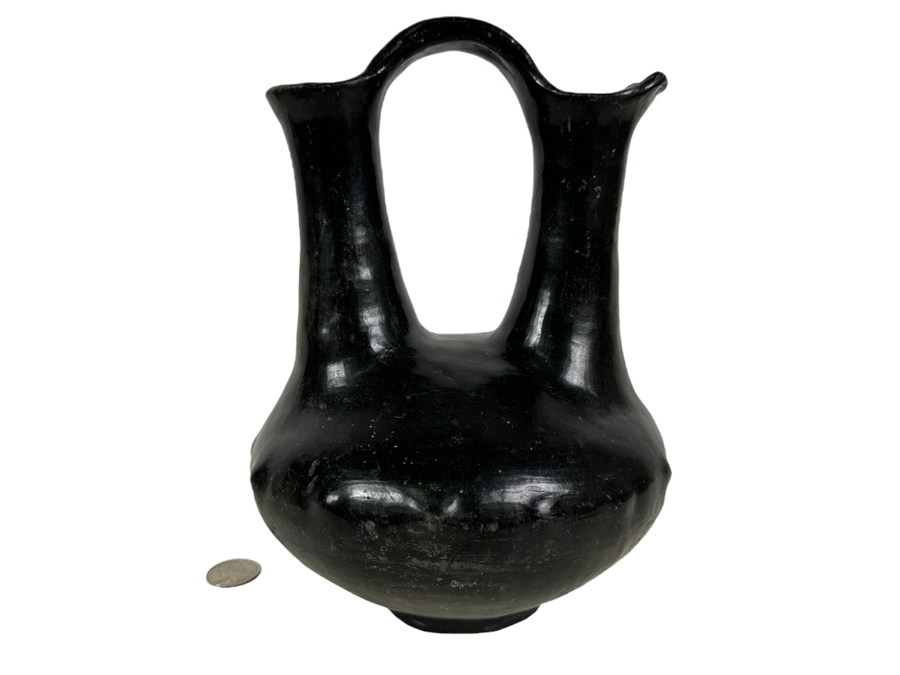 Just Added - Old Black Clay Navajo Wedding Pot With 14 Protuberances Artist Unknown 7W X 10H [Photo 1]