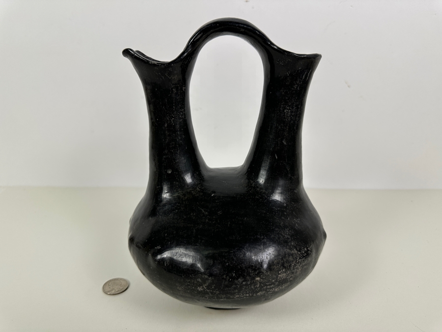 Just Added - Old Black Clay Navajo Wedding Pot With 14 Protuberances Artist Unknown 7W X 10H [Photo 4]