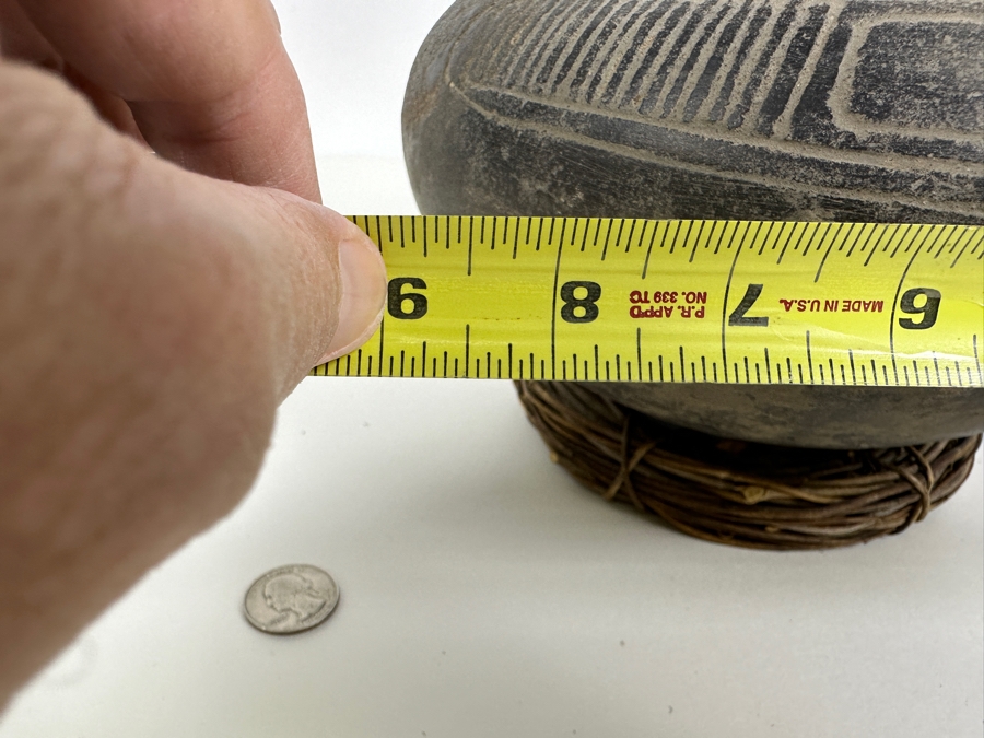 Just Added - Archaeological Incised Pot Black Fired Clay Very Old Museum Piece 9W X 5.5H [Photo 12]