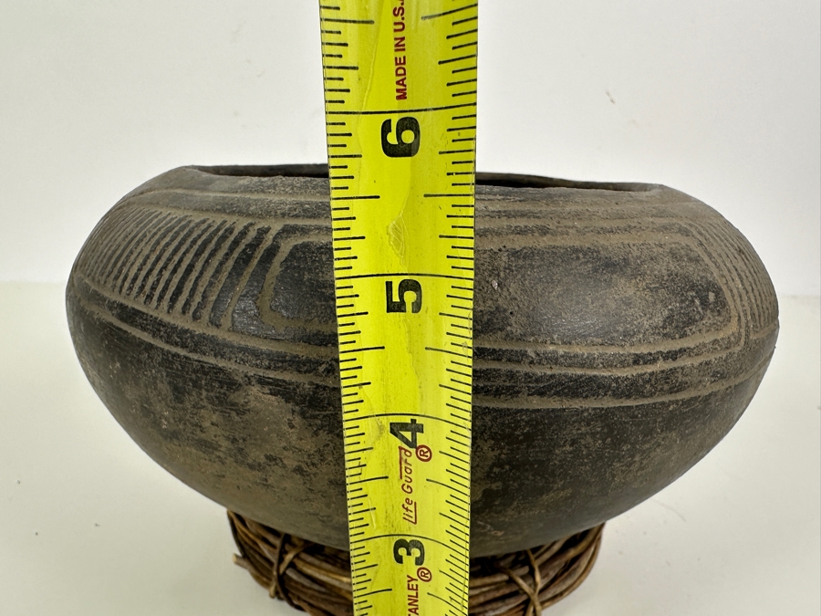 Just Added - Archaeological Incised Pot Black Fired Clay Very Old Museum Piece 9W X 5.5H [Photo 13]