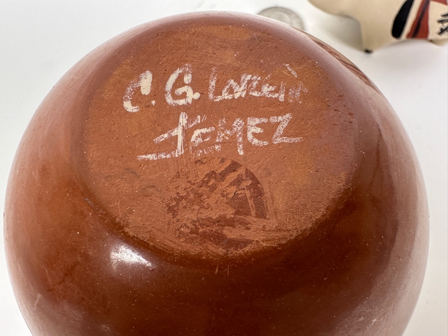 Just Added - Pair Of Artist Signed Jemez New Mexico Pottery Pieces: Pot And Turtle [Photo 6]