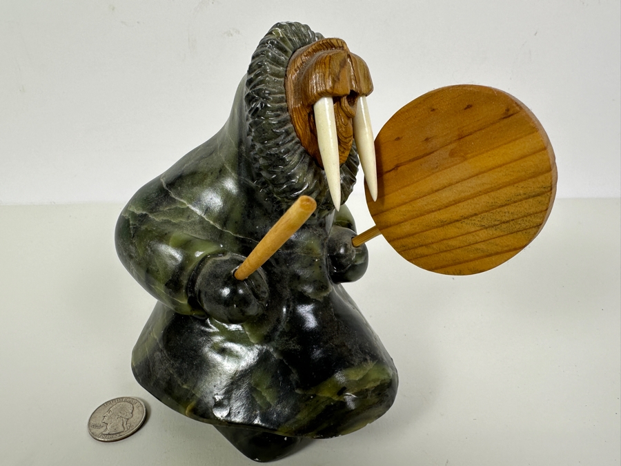 Just Added - Vintage Inuit Eskimo Soapstone Walrus Carving 6'H Originally Retailed For $179 [Photo 3]
