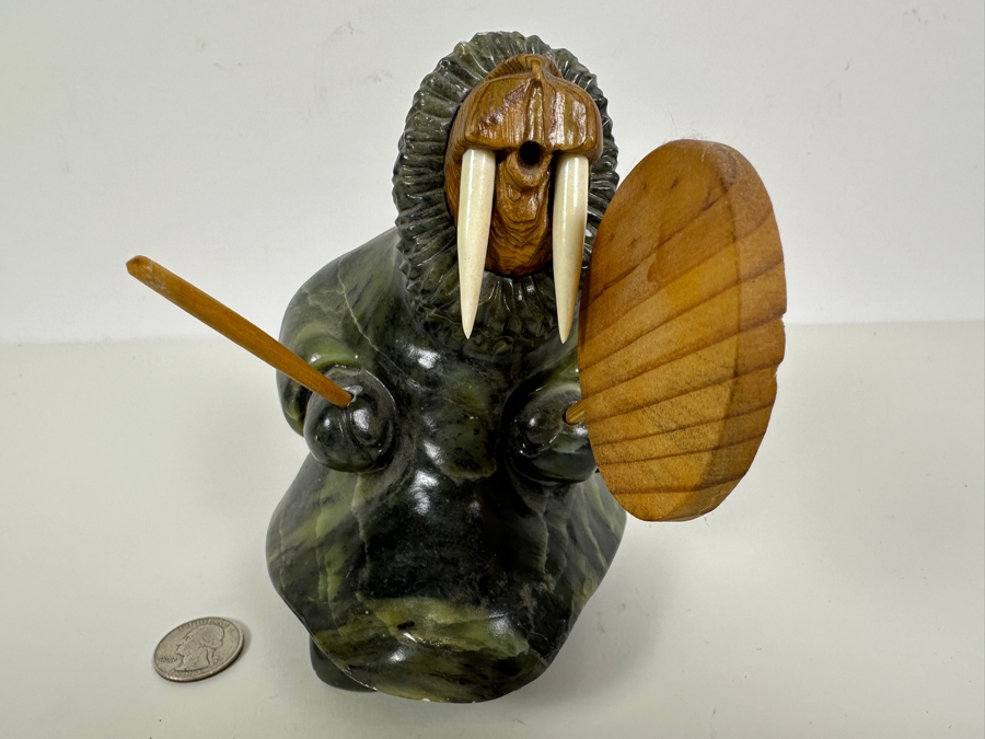 Just Added - Vintage Inuit Eskimo Soapstone Walrus Carving 6'H Originally Retailed For $179 [Photo 4]