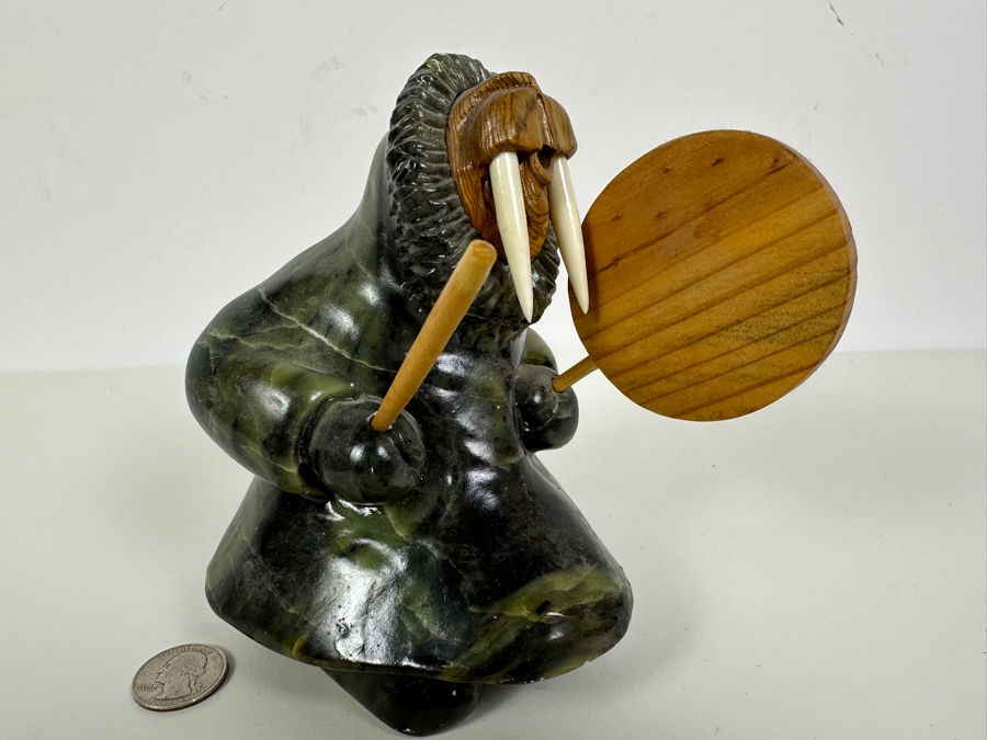 Just Added - Vintage Inuit Eskimo Soapstone Walrus Carving 6'H Originally Retailed For $179 [Photo 2]