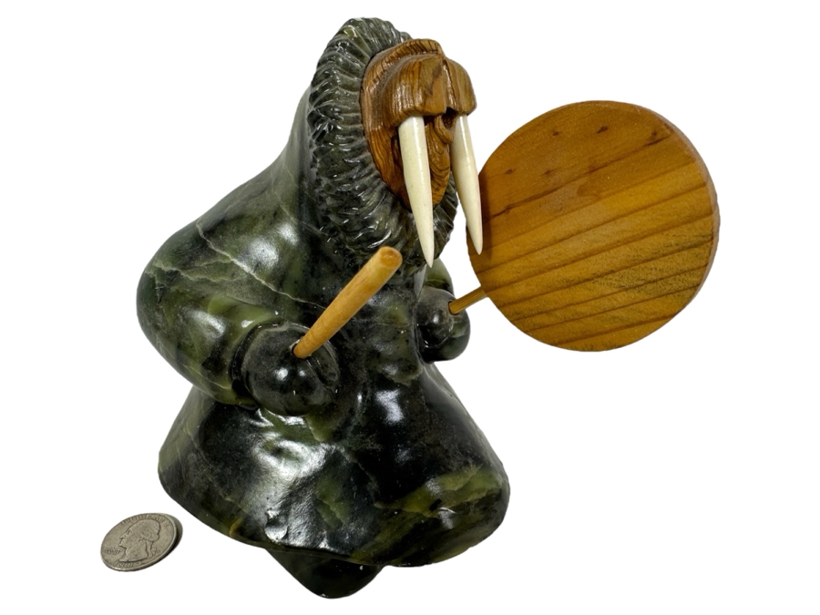 Just Added - Vintage Inuit Eskimo Soapstone Walrus Carving 6'H Originally Retailed For $179 [Photo 1]
