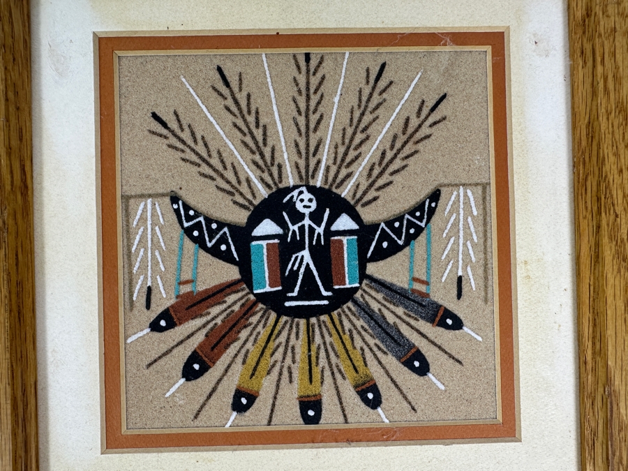 Just Added - Pair Of Sand Paintings: Sun Creation By Keedah & Coyote Stealing Fire By Nez 6 X 6 [Photo 2]
