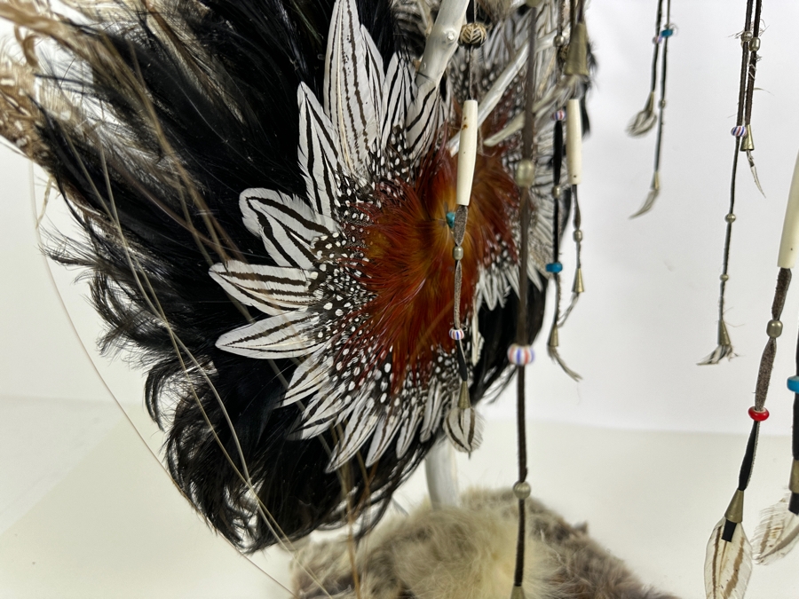 Southwest Spirit Catcher with Coyote Skull, Turkey Feather Wings, Turquoise Nose, Rabbit Fur and Hanging Beads [Photo 12]