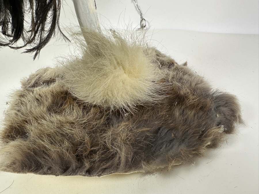 Southwest Spirit Catcher with Coyote Skull, Turkey Feather Wings, Turquoise Nose, Rabbit Fur and Hanging Beads [Photo 13]