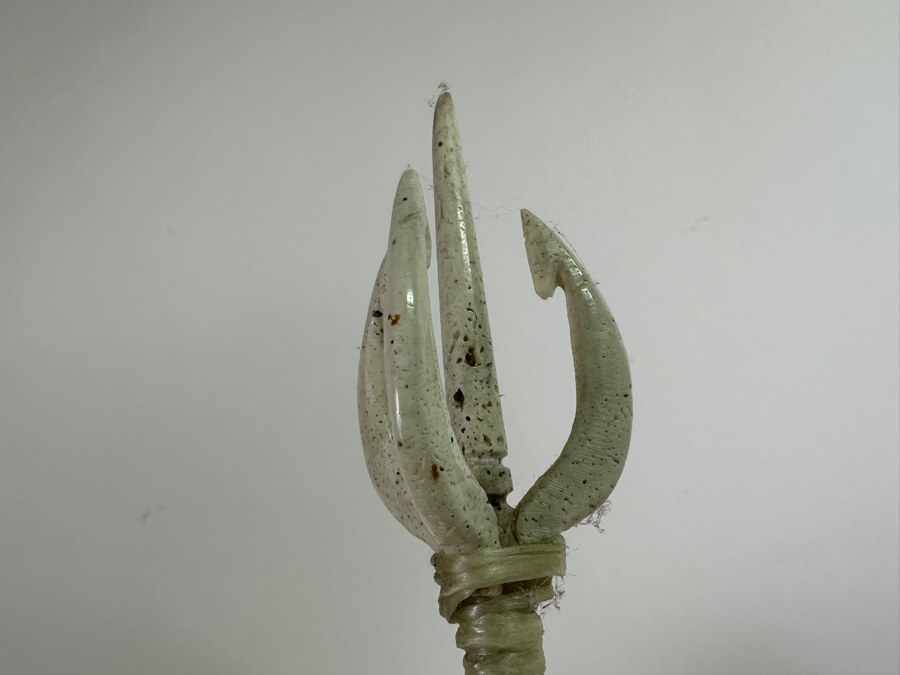 Just Added - Large Impressive Hand Carved Inuit Woman With Trident On Whale Vertebrae With Carved Bone Head And Six Salmon Fish 27'H [Photo 13]