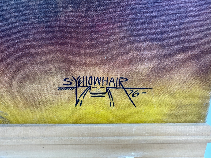 Just Added - Original Acrylic Painting On Canvas Of A Kachina And Pottery By S. Yellowhair 1976 15 X 30 Along With Matching Gray Wolf Kachina Doll Artist Signed Underneath [Photo 8]