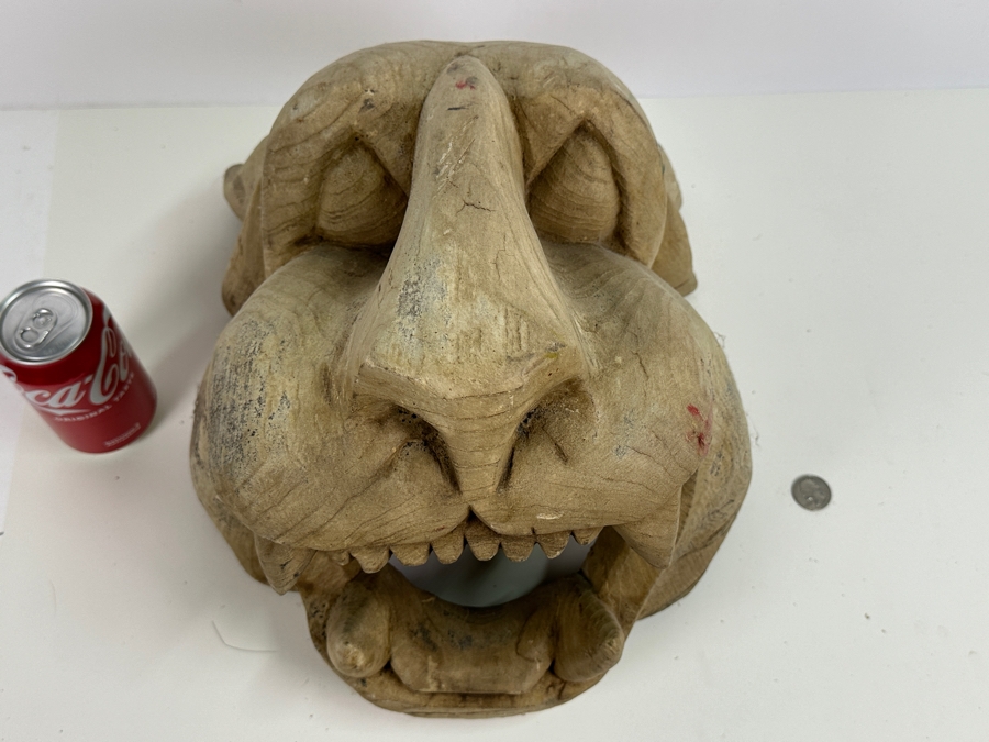 Just Added - Impressive Large Carved Wooden Lion Jaguar Head 13W X 13D X 12H [Photo 12]