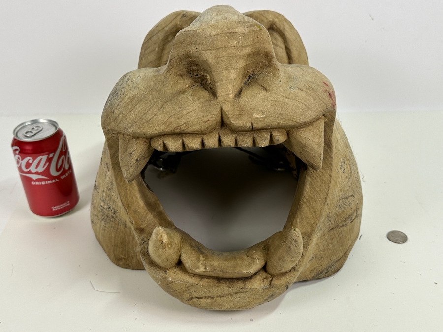 Just Added - Impressive Large Carved Wooden Lion Jaguar Head 13W X 13D X 12H [Photo 10]