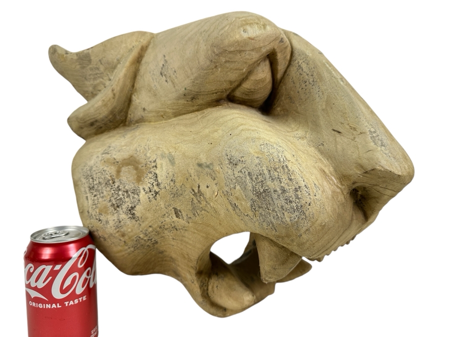 Just Added - Impressive Large Carved Wooden Lion Jaguar Head 13W X 13D X 12H [Photo 2]