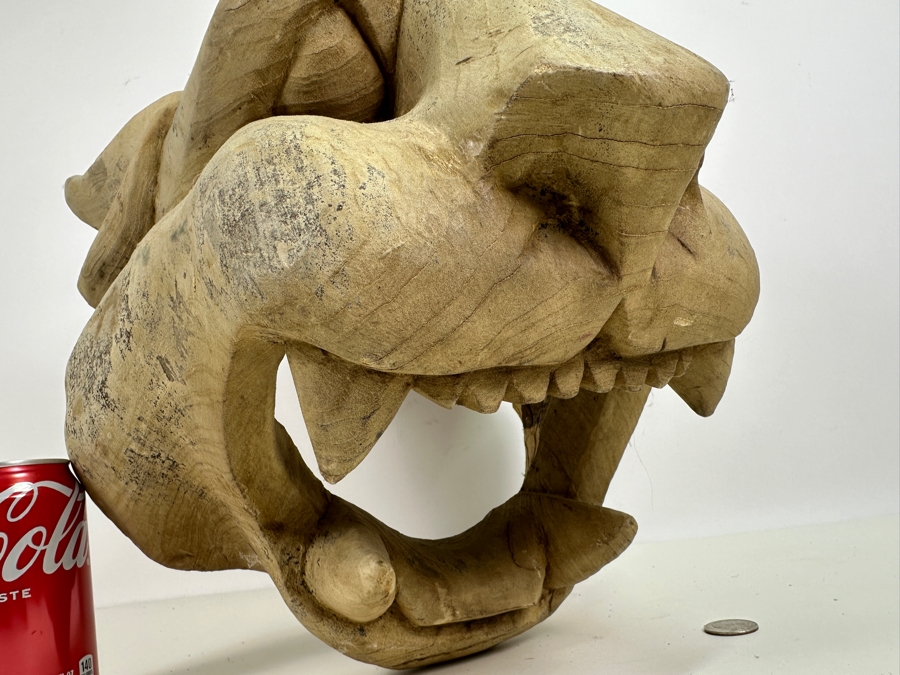 Just Added - Impressive Large Carved Wooden Lion Jaguar Head 13W X 13D X 12H [Photo 6]