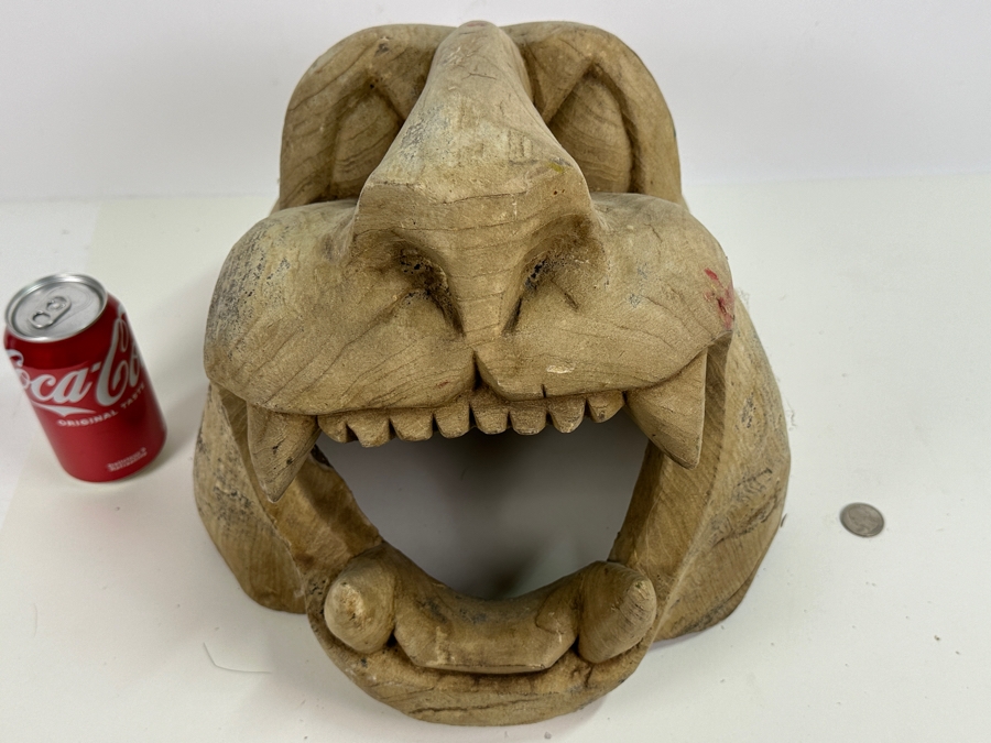 Just Added - Impressive Large Carved Wooden Lion Jaguar Head 13W X 13D X 12H [Photo 11]