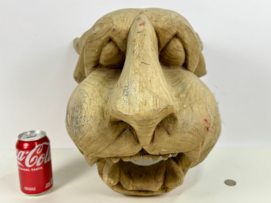 Just Added - Impressive Large Carved Wooden Lion Jaguar Head 13W X 13D X 12H [Photo 3]