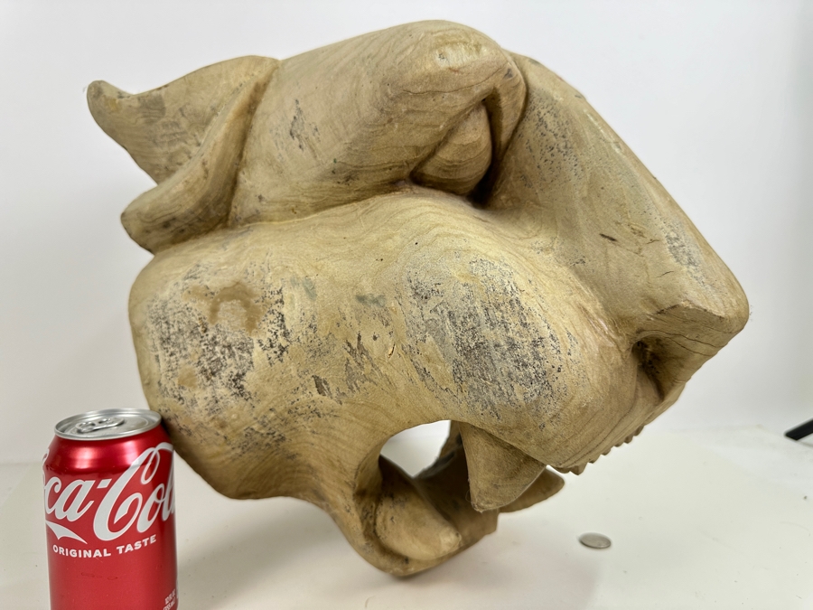 Just Added - Impressive Large Carved Wooden Lion Jaguar Head 13W X 13D X 12H [Photo 5]