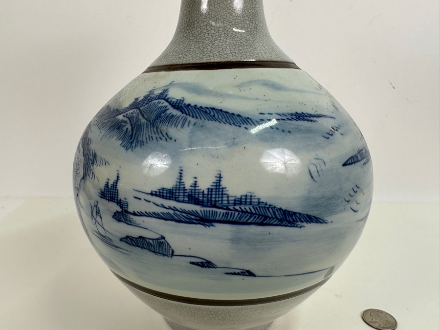 Vintage Chinese Blue and White Porcelain Vase 13.5'H [Photo 5]