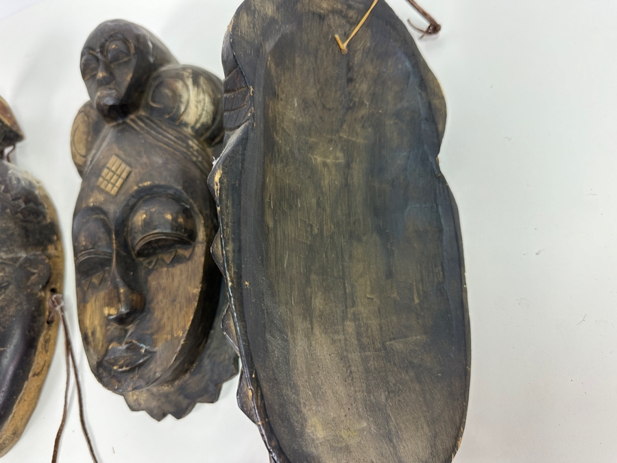 Just Added - Set Of Three Carved Wooden African Masks [Photo 5]