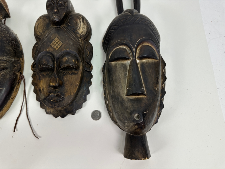Just Added - Set Of Three Carved Wooden African Masks [Photo 3]