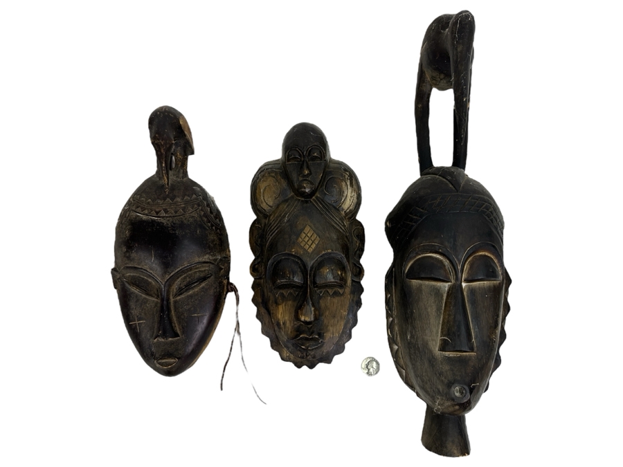 Just Added - Set Of Three Carved Wooden African Masks [Photo 1]