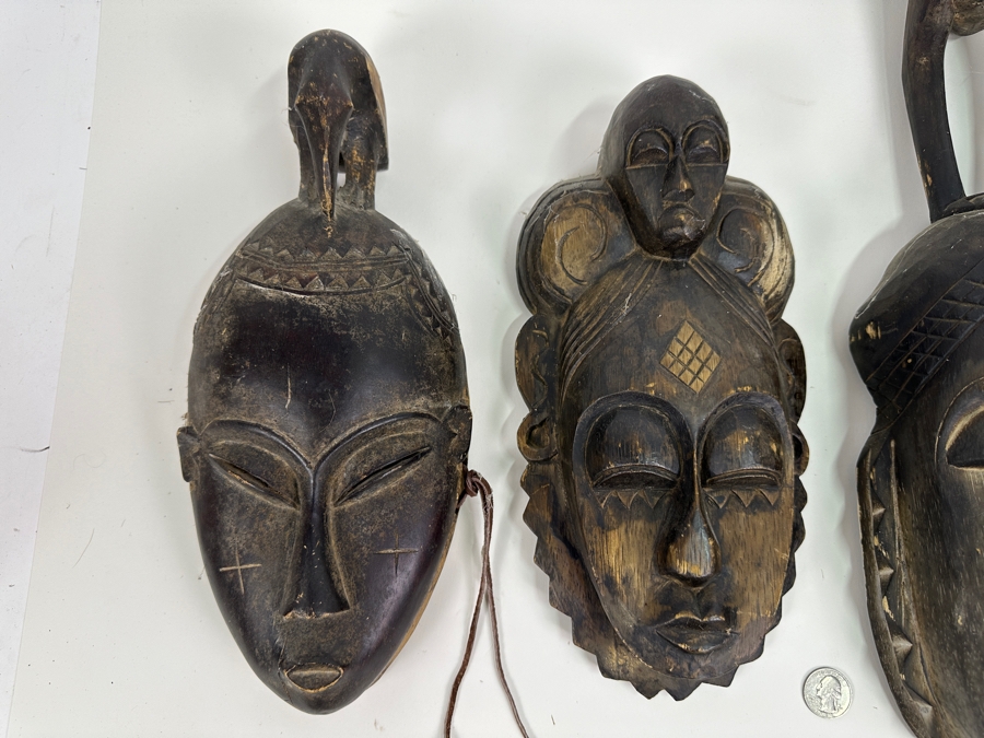 Just Added - Set Of Three Carved Wooden African Masks [Photo 2]