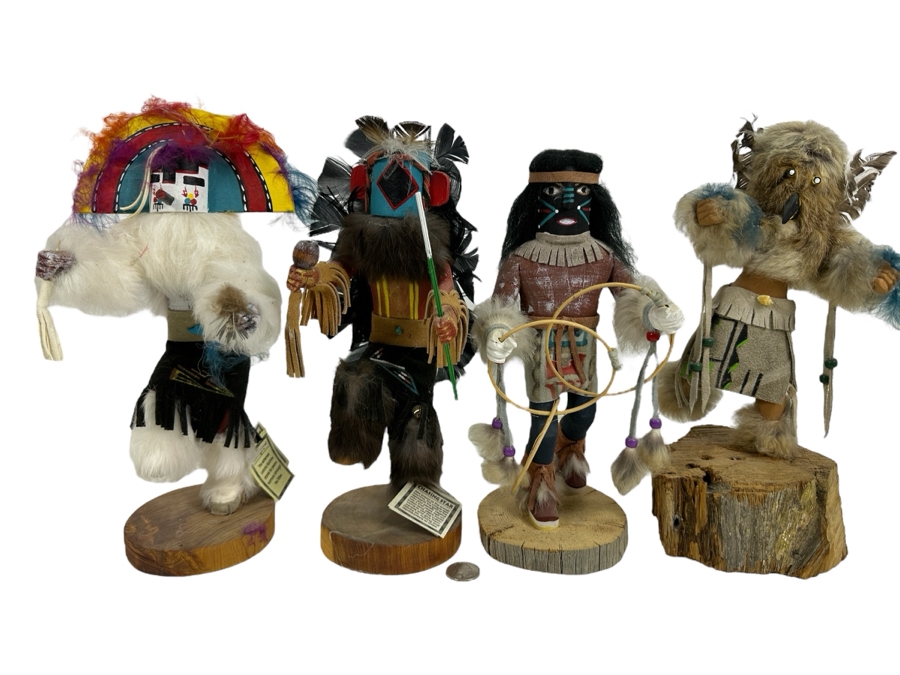 Lot of (4) Kachina Dolls Including 'Rainbow', 'Chasing Star' and 'Hoop Dancer' 12'H [Photo 1]