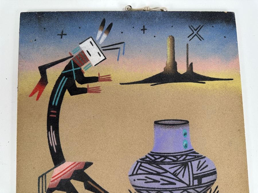 'Pottery and Yei' Navajo Sand Painting Signed Masquat 12 x 12 [Photo 3]