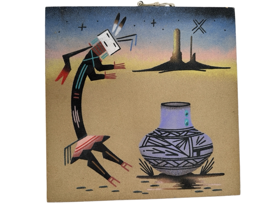 'Pottery and Yei' Navajo Sand Painting Signed Masquat 12 x 12 [Photo 1]