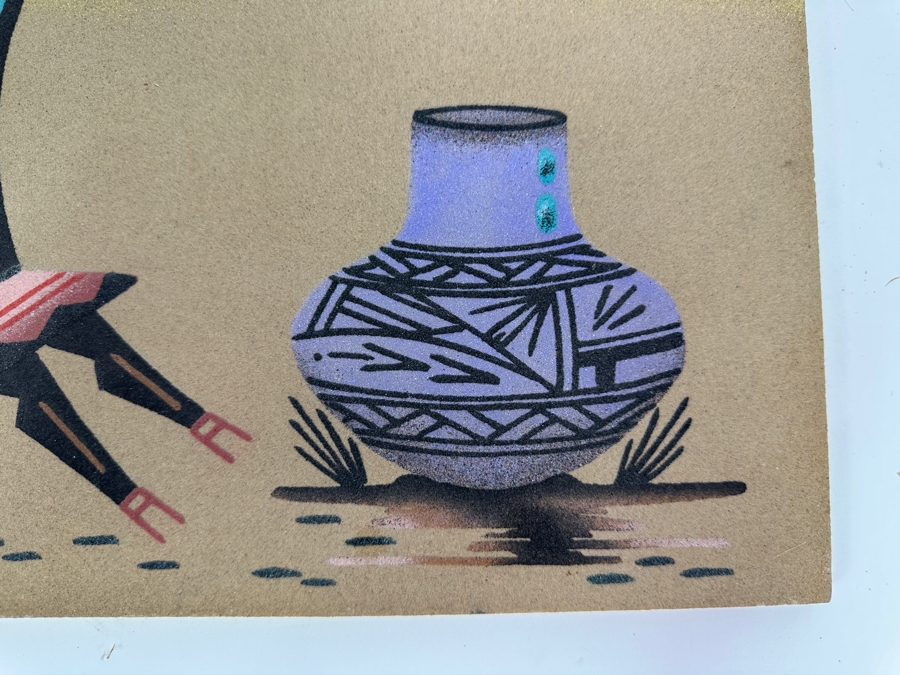 'Pottery and Yei' Navajo Sand Painting Signed Masquat 12 x 12 [Photo 2]