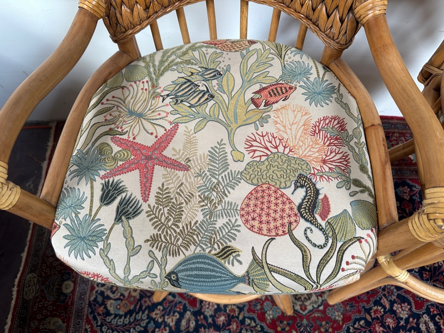 Just Added - Pair Of Rattan Swivel Bar Stools By Alexander & Sheridan Ltd 32'H Seat Height [Photo 4]