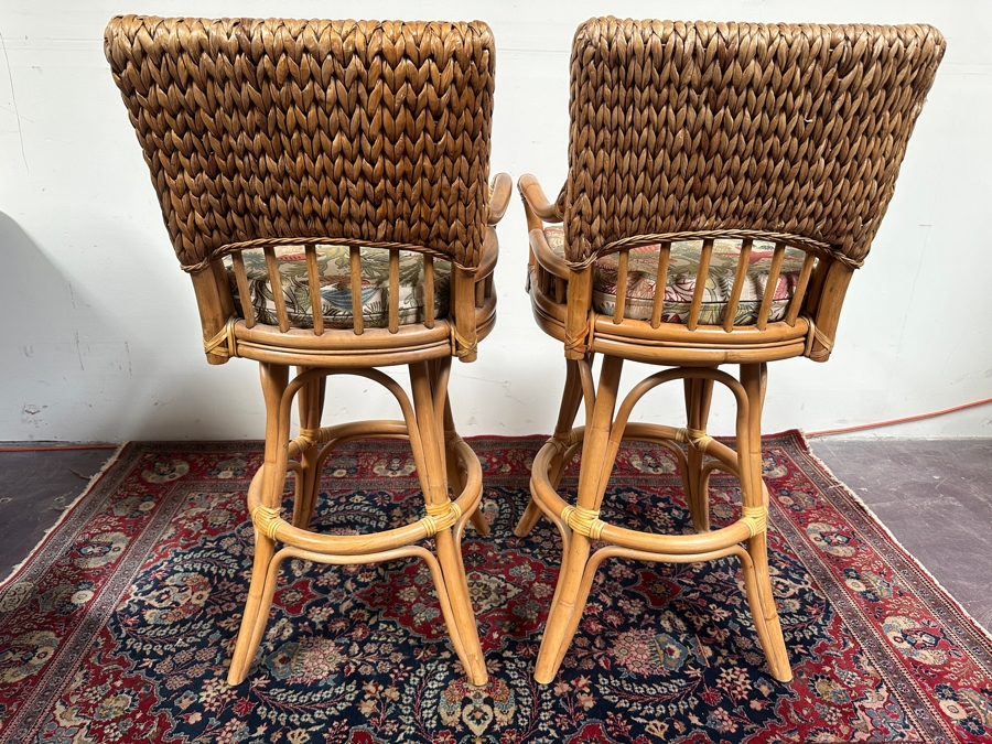 Just Added - Pair Of Rattan Swivel Bar Stools By Alexander & Sheridan Ltd 32'H Seat Height [Photo 8]