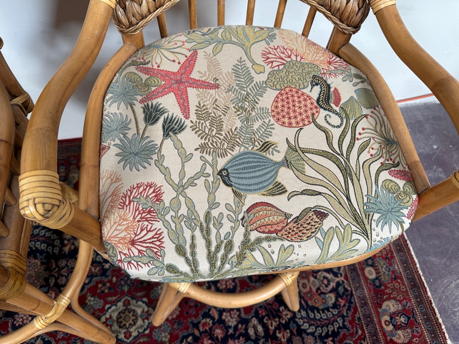 Just Added - Pair Of Rattan Swivel Bar Stools By Alexander & Sheridan Ltd 32'H Seat Height [Photo 5]