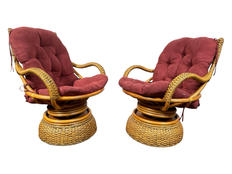 Just Added - Pair Of Vintage Rattan Swivel Armchairs By Boca Rattan 30W X 34D X 38H