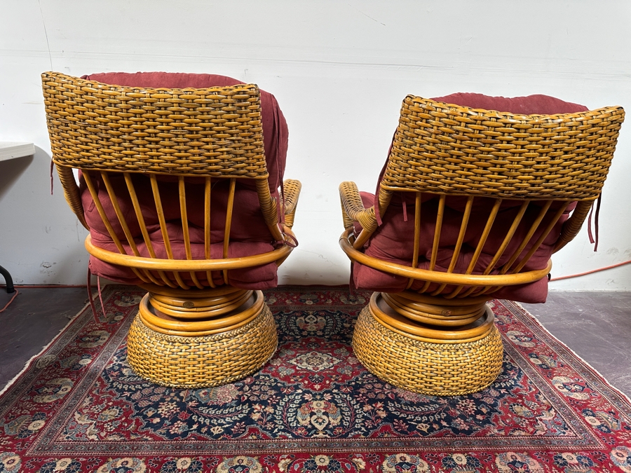 Just Added - Pair Of Vintage Rattan Swivel Armchairs By Boca Rattan 30W X 34D X 38H [Photo 6]
