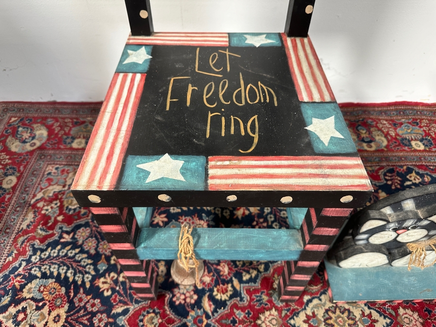 Just Added - Hand Painted Let Freedom Ring Chair 14W X 49H & Matching Side Table 12W X 8D X 24H [Photo 7]