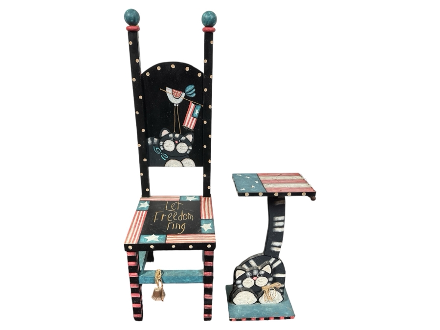 Just Added - Hand Painted Let Freedom Ring Chair 14W X 49H & Matching Side Table 12W X 8D X 24H [Photo 1]