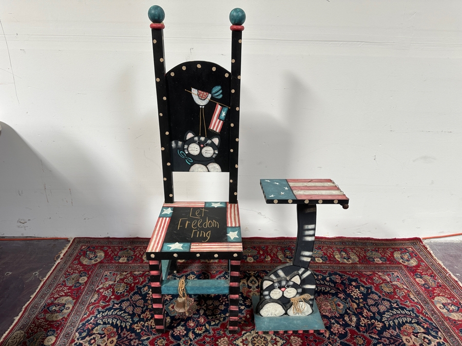 Just Added - Hand Painted Let Freedom Ring Chair 14W X 49H & Matching Side Table 12W X 8D X 24H [Photo 2]