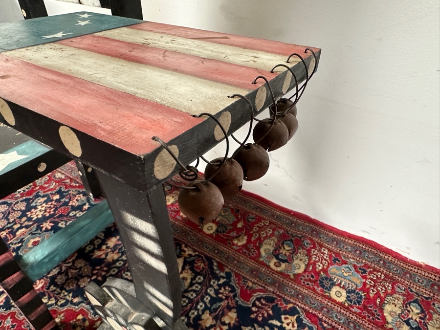 Just Added - Hand Painted Let Freedom Ring Chair 14W X 49H & Matching Side Table 12W X 8D X 24H [Photo 6]