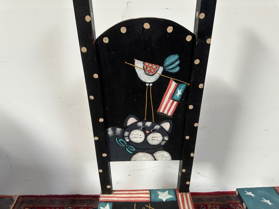 Just Added - Hand Painted Let Freedom Ring Chair 14W X 49H & Matching Side Table 12W X 8D X 24H [Photo 9]