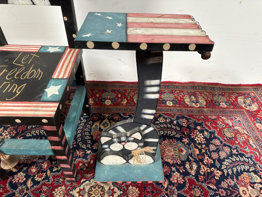 Just Added - Hand Painted Let Freedom Ring Chair 14W X 49H & Matching Side Table 12W X 8D X 24H [Photo 4]