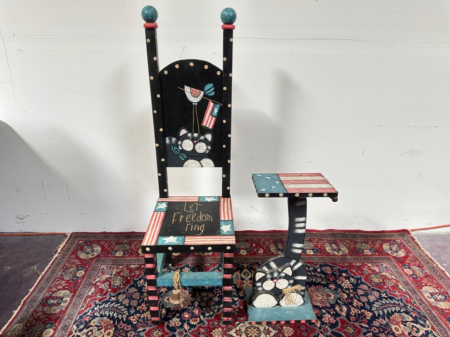 Just Added - Hand Painted Let Freedom Ring Chair 14W X 49H & Matching Side Table 12W X 8D X 24H [Photo 3]