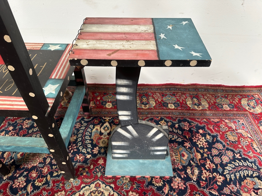 Just Added - Hand Painted Let Freedom Ring Chair 14W X 49H & Matching Side Table 12W X 8D X 24H [Photo 12]