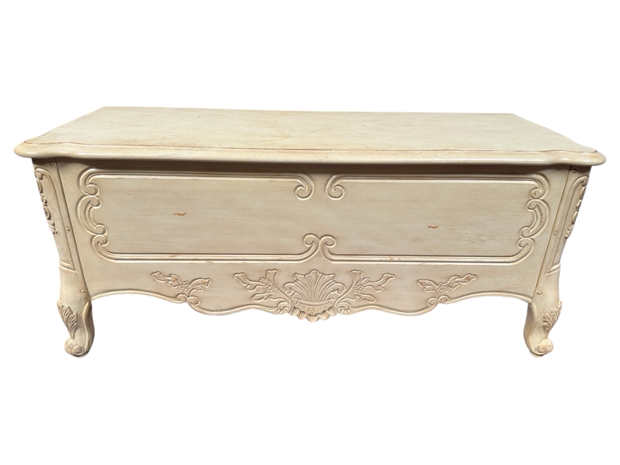 Just Added - White Wooden Cedar Chest 47W X 18D X 22H [Photo 1]