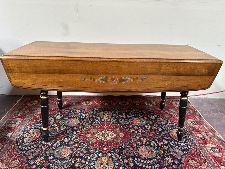 Just Added - Vintage Wooden Drop-Leaf Stenciled Table 60L X 22W X 29.5H (Each Leaf Extends Table 10') [Photo 3]