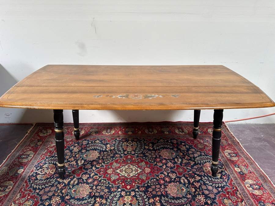 Just Added - Vintage Wooden Drop-Leaf Stenciled Table 60L X 22W X 29.5H (Each Leaf Extends Table 10') [Photo 5]