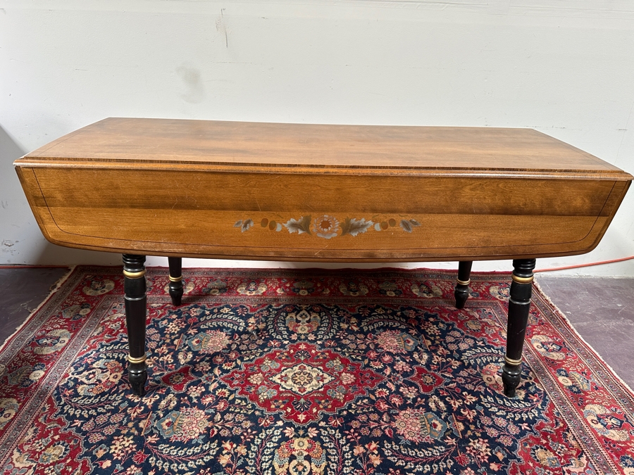 Just Added - Vintage Wooden Drop-Leaf Stenciled Table 60L X 22W X 29.5H (Each Leaf Extends Table 10') [Photo 2]