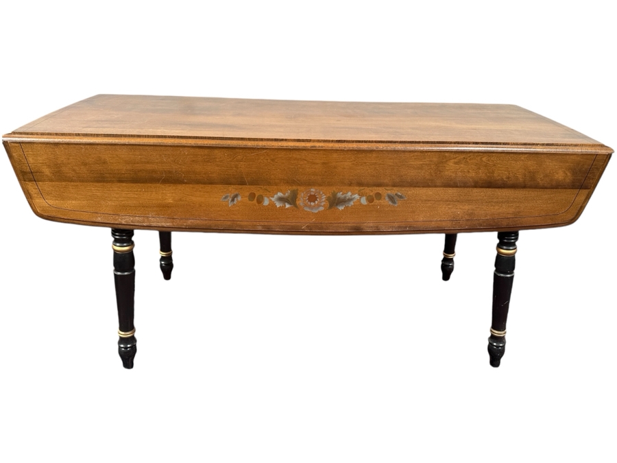 Just Added - Vintage Wooden Drop-Leaf Stenciled Table 60L X 22W X 29.5H (Each Leaf Extends Table 10') [Photo 1]